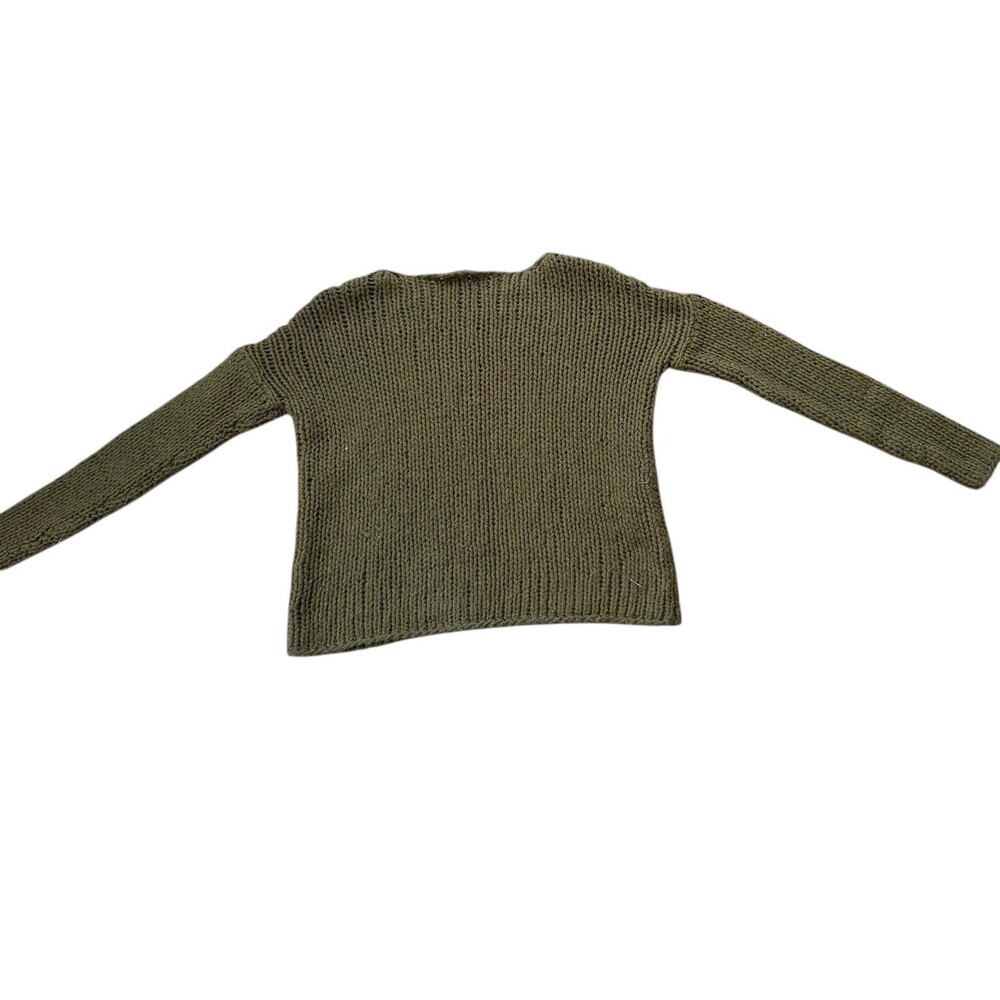 Vince Knit Wool Blend Chunky Knit Sweater Large Olive Green Semi Sheer Boat Neck